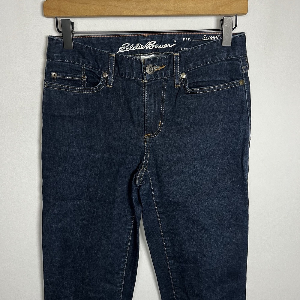 Eddie Bauer Pants Women Waist 27"‎ Dark Wash Reworked Denim Crop Flare Jeans - Picture 2 of 10